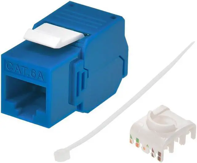 Alt view image 5 of 6 - Monoprice Cat6A RJ45 Toolless 180-Degree Keystone Jack for 22-24AWG Solid Wire, Blue