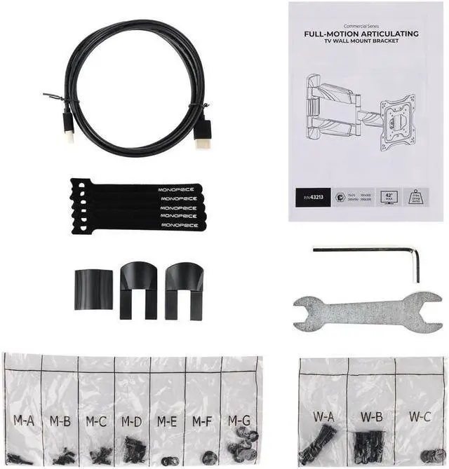 Alt view image 6 of 7 - Monoprice Low Profile Full-Motion Articulating TV Wall Mount Bracket For TVs 23in to 42in, for Samsung, Vizio, Sharp, LG, TCL, Max Weight 77 lbs., VESA 200x200 - Commercial Series