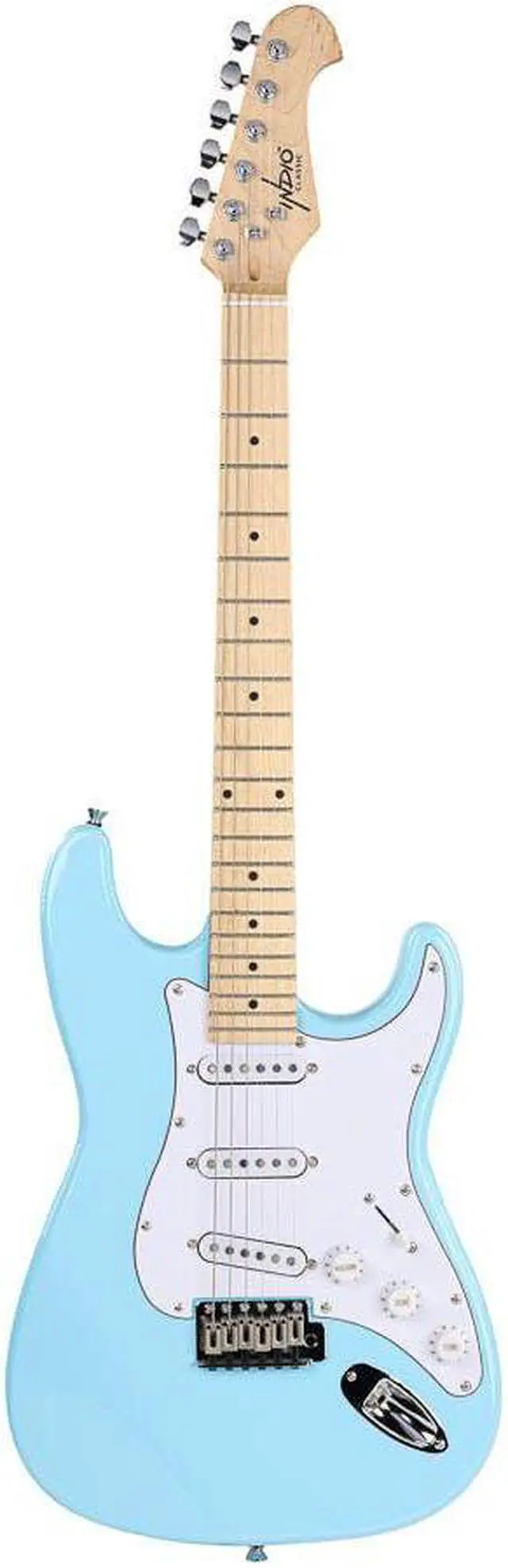 Main image of Monoprice Cali DLX Plus Solid Ash Electric Guitar | Wilkinson Bridge and Pickups, with Gig Bag, Right Orientation, Light Blue with Maple Fretboard - Indio Series
