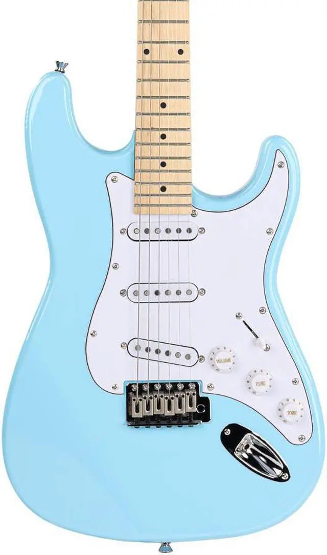 Alt view image 2 of 6 - Monoprice Cali DLX Plus Solid Ash Electric Guitar | Wilkinson Bridge and Pickups, with Gig Bag, Right Orientation, Light Blue with Maple Fretboard - Indio Series