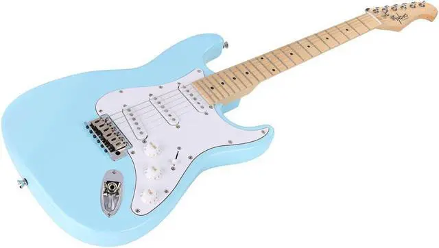 Alt view image 4 of 6 - Monoprice Cali DLX Plus Solid Ash Electric Guitar | Wilkinson Bridge and Pickups, with Gig Bag, Right Orientation, Light Blue with Maple Fretboard - Indio Series