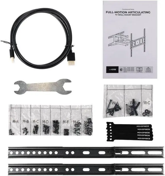 Alt view image 6 of 12 - Monoprice Full-Motion Articulating TV Wall Mount Bracket For TVs 32in to 70in, Max Weight 88 lbs, Extension Range 2.4in to 18.4in, VESA Up to 400x400, Rotating, Fits Curved Screens - Commercial Series