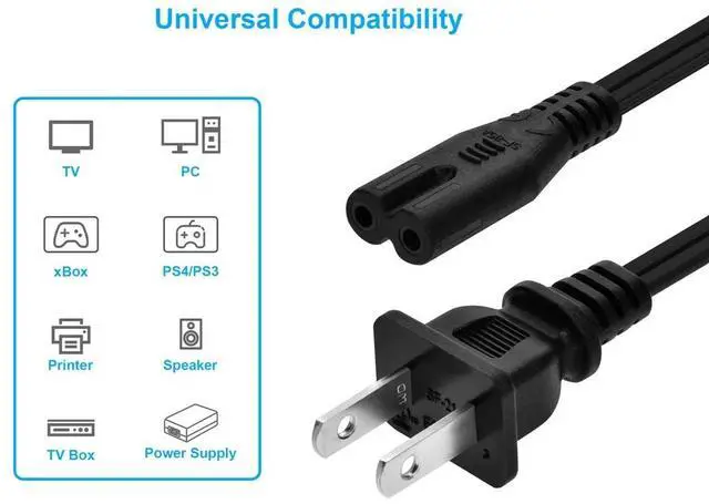 Alt view image 11 of 11 - Monoprice 6ft 18AWG AC Power Cord Cable w/o Polarized, 10A (NEMA 1-15P to IEC-320-C7)