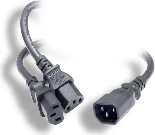 Main image of Monoprice Power Cord Splitter - 1.17 Feet - Black | IEC 60320 C14 to 2x IEC 60320 C13, 16AWG, 13A, SJT, Usable for 100-250 VAC Applications