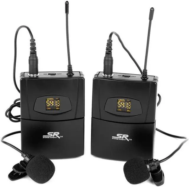 Alt view image 4 of 12 - Monoprice 200-Channel UHF Dual Lavalier Wireless Microphones System, For Church Services, Business Meetings, or Karaoke Singing - Stage Right Series