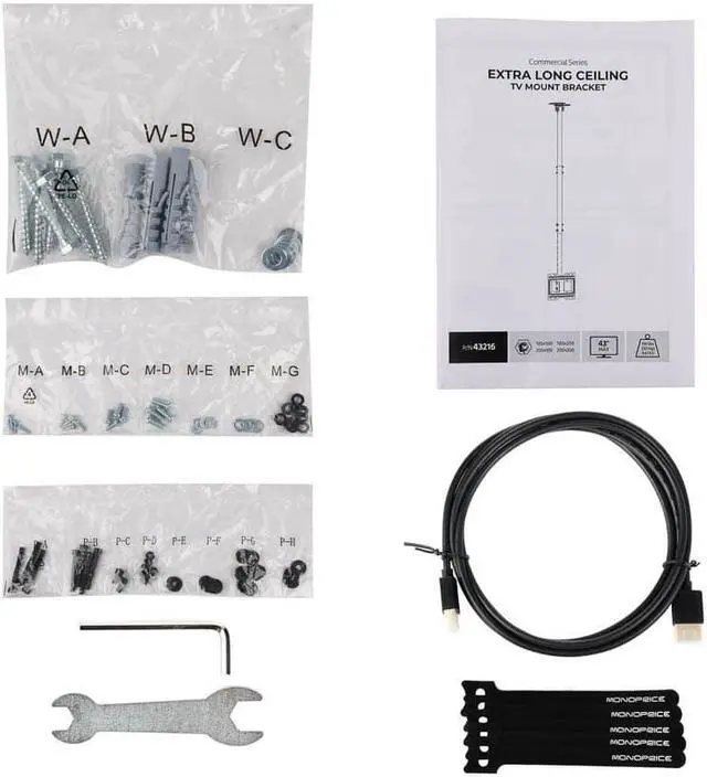 Alt view image 6 of 6 - Monoprice Extra Long Ceiling TV Mount Bracket - For TVs 23in to 43in, Max Weight 110 lbs., Extension Range of 28.3in to 62.6in, VESA Patterns up to 200x200 - Commercial Series