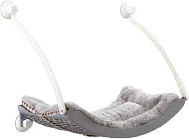 Main image of MPM Cat Window Hammock  - Grey | Space Saving Cat Perch, Resting Shelf Sunny Seat for Indoor Cats, Perfect for Sunbathing, Napping, Overlooking
