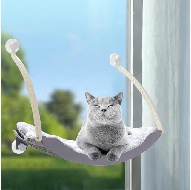 Alt view image 2 of 6 - MPM Cat Window Hammock  - Grey | Space Saving Cat Perch, Resting Shelf Sunny Seat for Indoor Cats, Perfect for Sunbathing, Napping, Overlooking