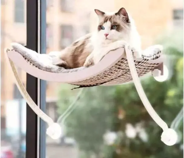 Alt view image 3 of 6 - MPM Cat Window Hammock  - Grey | Space Saving Cat Perch, Resting Shelf Sunny Seat for Indoor Cats, Perfect for Sunbathing, Napping, Overlooking