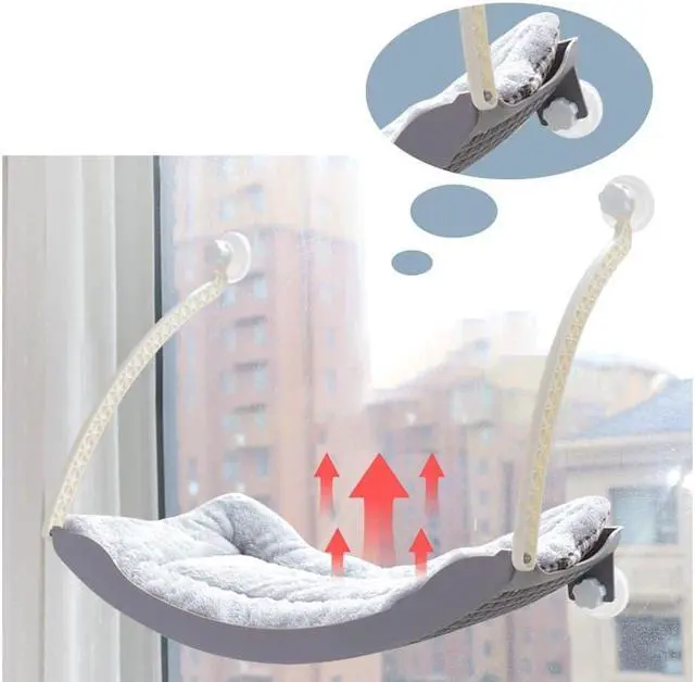 Alt view image 5 of 6 - MPM Cat Window Hammock  - Grey | Space Saving Cat Perch, Resting Shelf Sunny Seat for Indoor Cats, Perfect for Sunbathing, Napping, Overlooking
