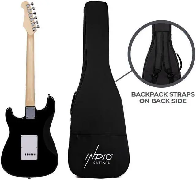 Alt view image 3 of 6 - Monoprice Cali Classic HSS Electric Guitar with Gig Bag - Black Body, White Pickguard, Maple Fretboard, Easy to Play, Stage Ready For Performance - Indio Series