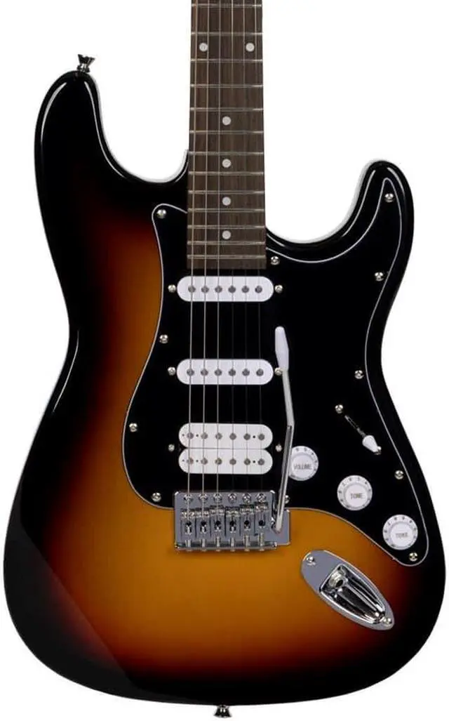 Alt view image 2 of 6 - Monoprice Cali Classic HSS Electric Guitar with Gig Bag - Sunburst Body, Black Pickguard, Rosewood Fingerboard - Indio Series