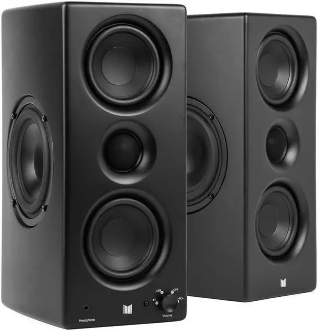 Main image of Monoprice Monolith MTM-100 100 Watt Bluetooth aptX HD Powered Desktop Speakers with Optical and USB Inputs, Subwoofer Output, Remote Control Included, For PCs and Laptops