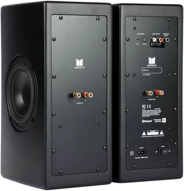 Alt view image 3 of 6 - Monoprice Monolith MTM-100 100 Watt Bluetooth aptX HD Powered Desktop Speakers with Optical and USB Inputs, Subwoofer Output, Remote Control Included, For PCs and Laptops