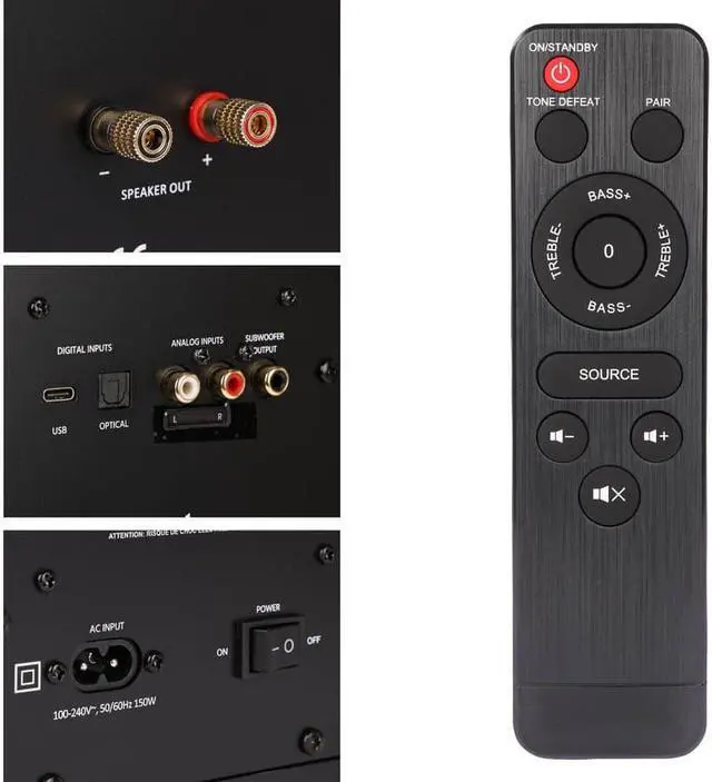 Alt view image 5 of 6 - Monoprice Monolith MTM-100 100 Watt Bluetooth aptX HD Powered Desktop Speakers with Optical and USB Inputs, Subwoofer Output, Remote Control Included, For PCs and Laptops