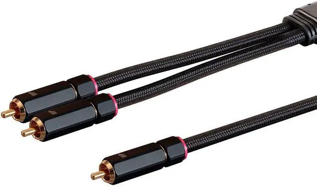 Main image of Monoprice Audio Cable - 6 Feet - Black | RCA to 2 RCA Pigtail Cable, Male to Male, Gold Plated Connectors, Double Shielded With Copper Braiding - Onix Series