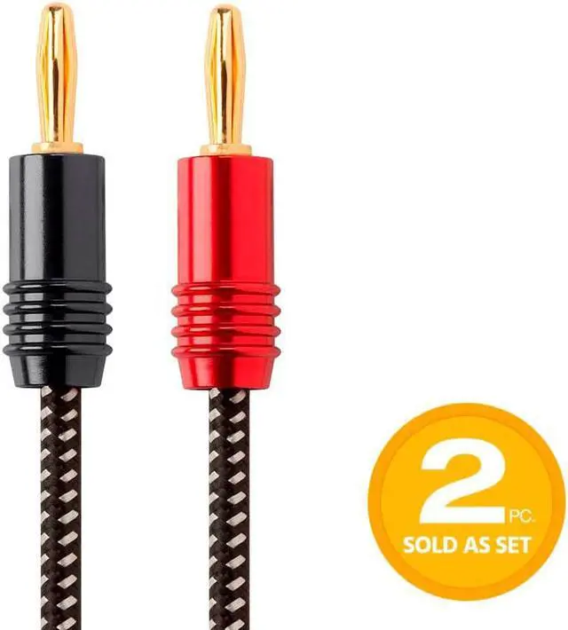 Main image of Monoprice Speaker Wire, Braided with Banana Plugs, 2-Conductor, 14AWG, 10ft, 1 Pack-Pack