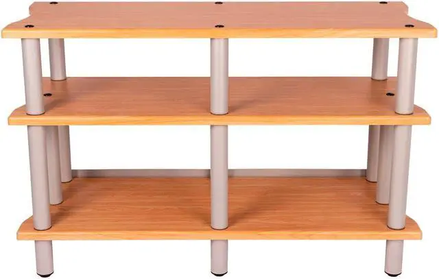 Alt view image 2 of 5 - Monoprice Monolith Double-Wide 3-Tier AV Stand - Maple | 300 lbs Weight Capacity Per Shelf, Organize and Display Your AV Components, Home Theater or Entertainment System