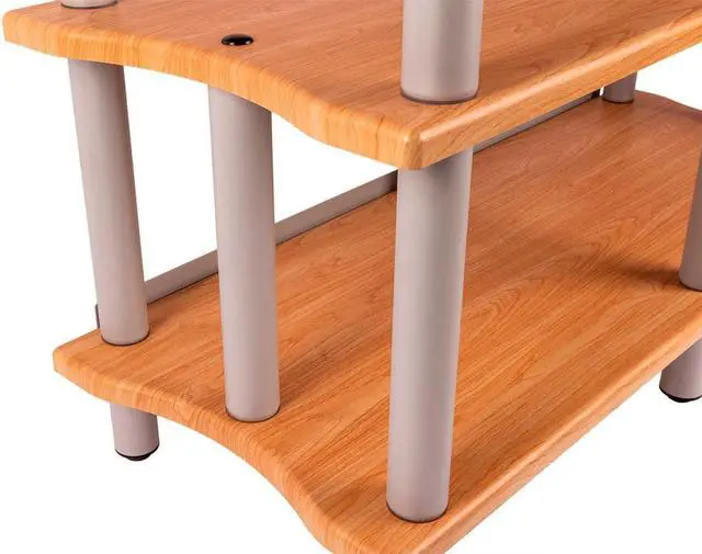Alt view image 3 of 5 - Monoprice Monolith Double-Wide 3-Tier AV Stand - Maple | 300 lbs Weight Capacity Per Shelf, Organize and Display Your AV Components, Home Theater or Entertainment System
