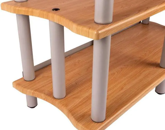 Alt view image 3 of 5 - Monoprice Monolith Double-Wide XL 3-Tier AV Stand - Maple | 300 lbs Weight Capacity Per Shelf, Organize and Display Your AV Components, Home Theater or Entertainment System