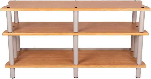 Alt view image 2 of 5 - Monoprice Monolith Double-Wide XL 3-Tier AV Stand - Maple | 300 lbs Weight Capacity Per Shelf, Organize and Display Your AV Components, Home Theater or Entertainment System