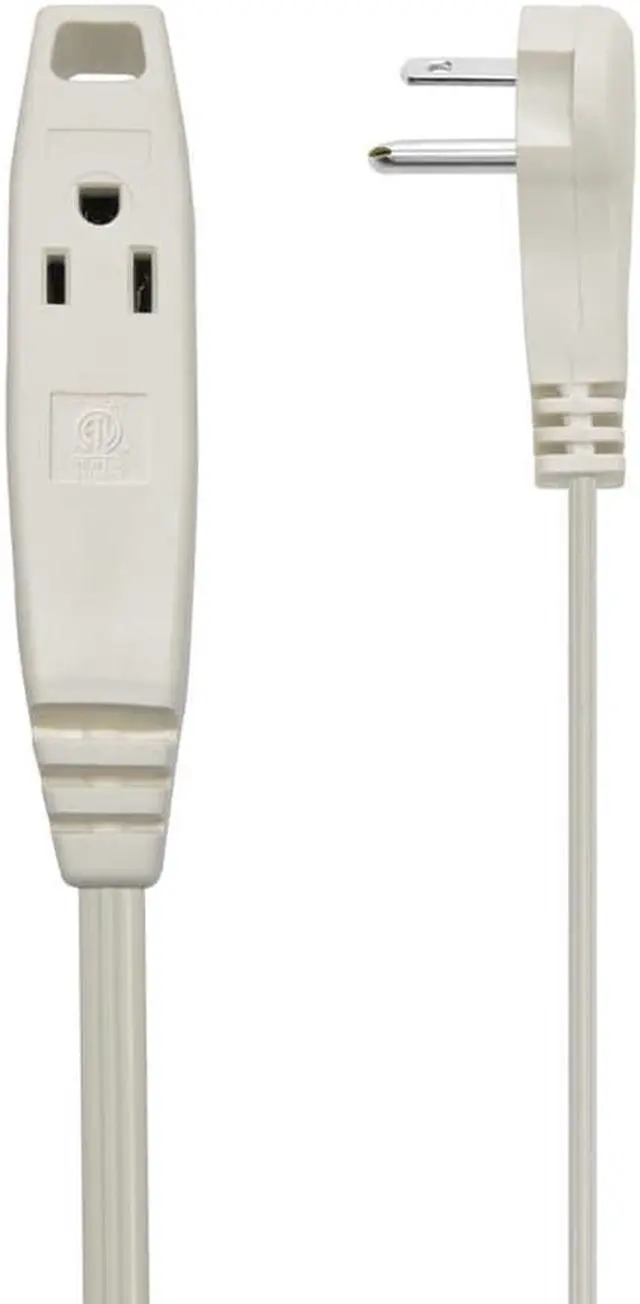 Alt view image 2 of 7 - Monoprice 3-Outlet Flat Plug Household Extension Cord, 16AWG, 13A, SPT-2, White, 6ft