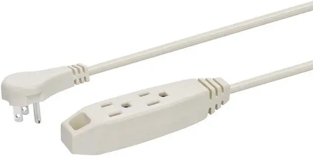Main image of Monoprice 3-Outlet Flat Plug Household Extension Cord, 16AWG, 13A, SPT-2, White, 6ft