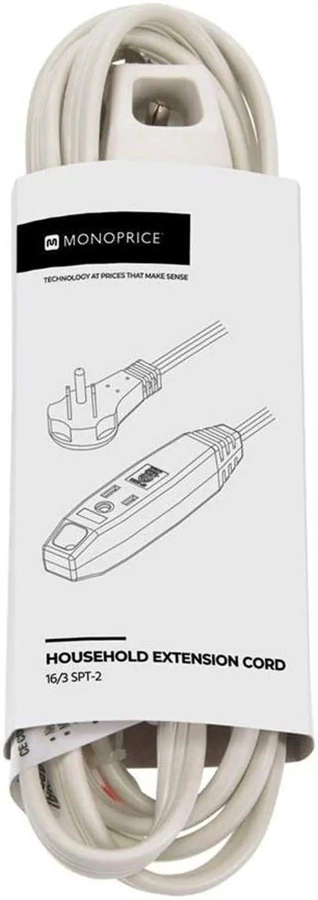 Alt view image 6 of 7 - Monoprice 3-Outlet Flat Plug Household Extension Cord, 16AWG, 13A, SPT-2, White, 6ft