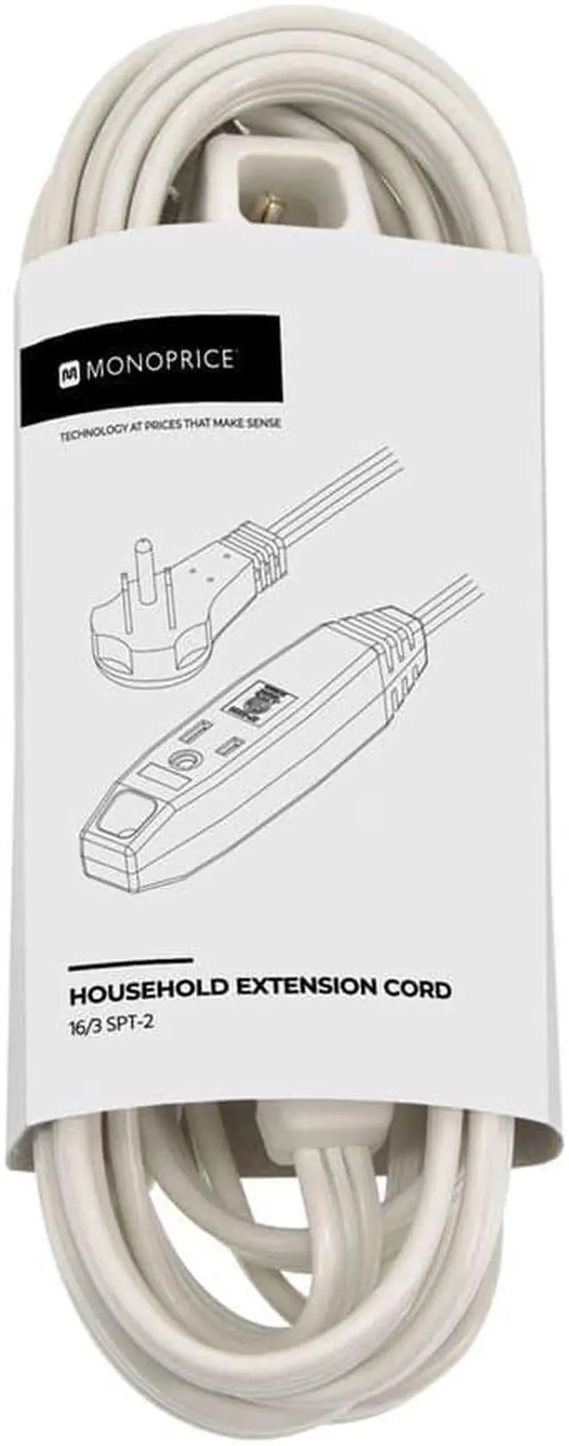 Alt view image 6 of 7 - Monoprice 3-Outlet Flat Plug Household Extension Cord, 16AWG, 13A, SPT-2, White, 10ft