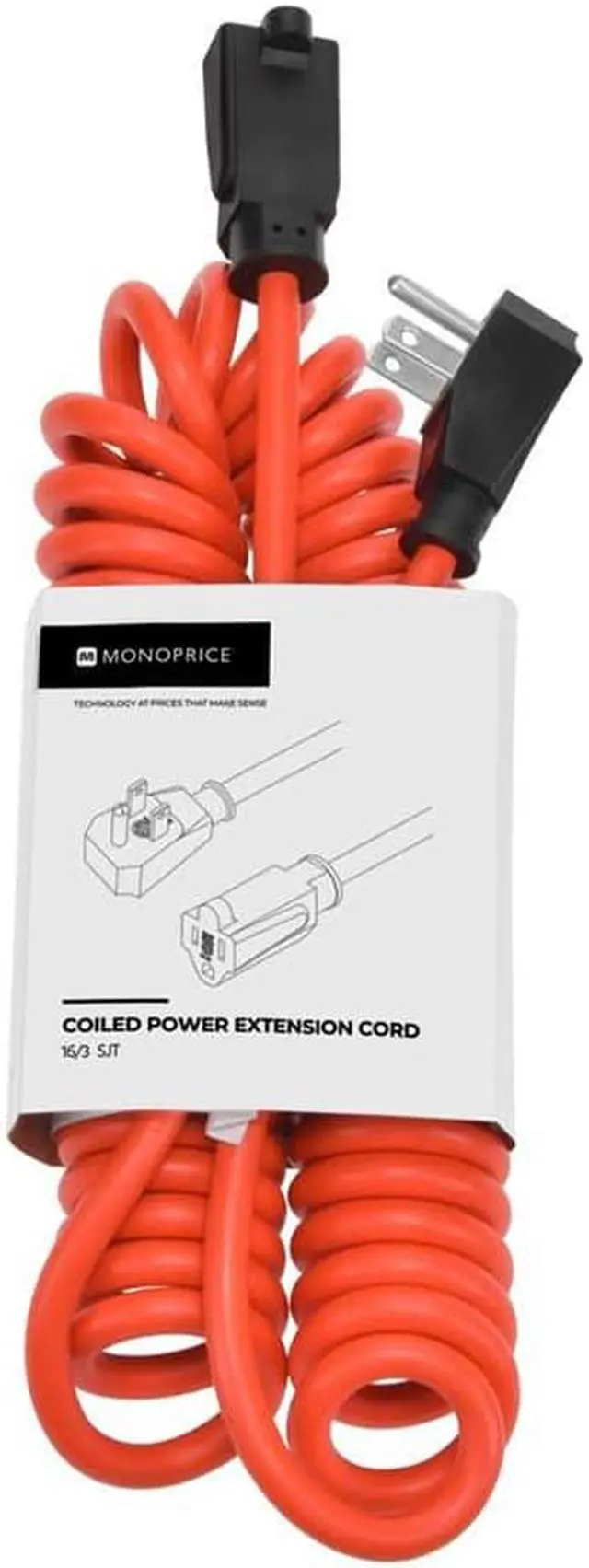 Alt view image 6 of 7 - Monoprice Coiled Power Extension Cord, 16AWG, 13A, SJT, Orange, Expands from 3ft to 10ft