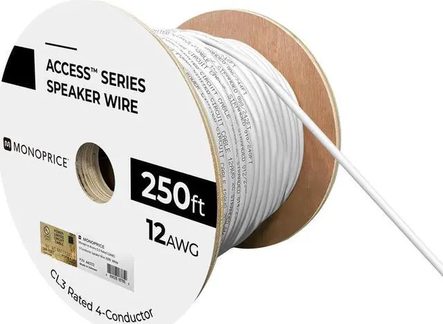Alt view image 4 of 8 - Monoprice Speaker Wire, CL3 Rated, 4-Conductor, 12AWG, 250ft, White