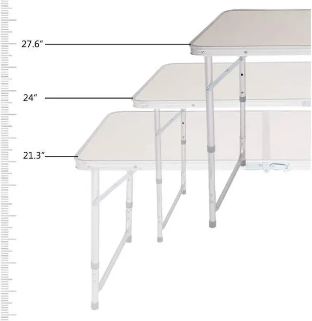Alt view image 4 of 6 - MPM Folding Table 4FT Portable Lightweight Aluminum Camping Table, Adjustable Height, with Handle for Outdoor Indoor