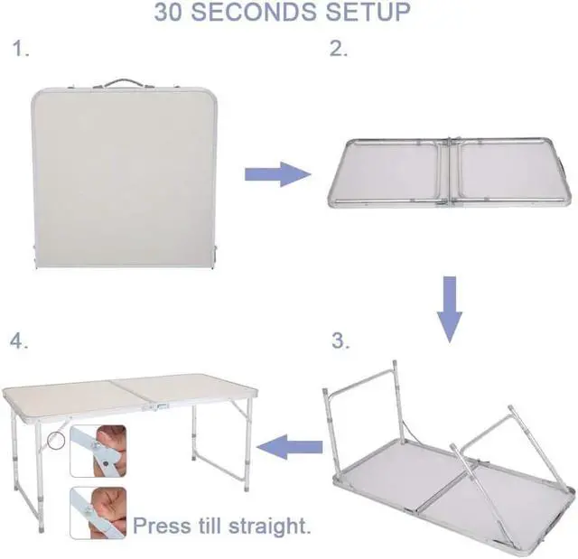Alt view image 5 of 6 - MPM Folding Table 4FT Portable Lightweight Aluminum Camping Table, Adjustable Height, with Handle for Outdoor Indoor