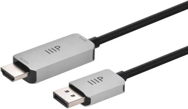 Main image of Monoprice DisplayPort 1.4 Cable to 8K HDMI - 6 Feet | 32AWG, 8K@60Hz, Up To 32.4Gbps Bandwidth, For Video Game Console, Gaming Monitor, Apple TV, or Laptop Computer