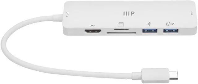 Alt view image 4 of 5 - Monoprice 6-in-1 USB-C Multiport 4K HDMI Adapter, 4K@60Hz HDMI, Card Readers, 100W PD, Compatible with MacBook Pro/Air 2020, Galaxy S21, iPad Pro 2020