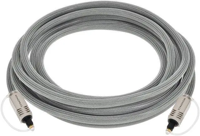 Alt view image 8 of 8 - Monoprice Premium S/PDIF (Toslink) Digital Optical Audio Cable - Silver - 15 Feet | Heavy Duty Mesh Jacket, Metal Connector Heads, For Play Station, Xbox one, Home theater & More Gray