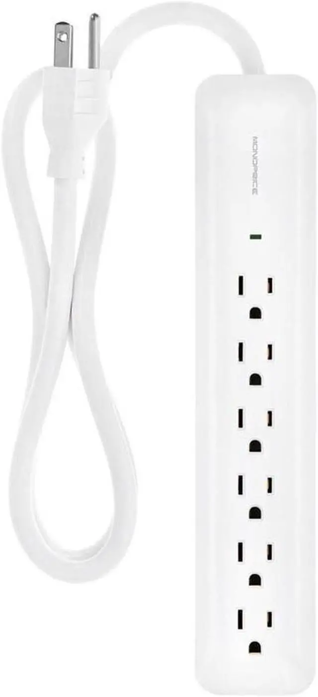 Alt view image 7 of 8 - Monoprice Power & Surge - 6 Outlet Slim Surge Protector Power Strip - 3 Feet - - White | Cord UL Rated 540 Joules With Power/Circuit Breaker Switch