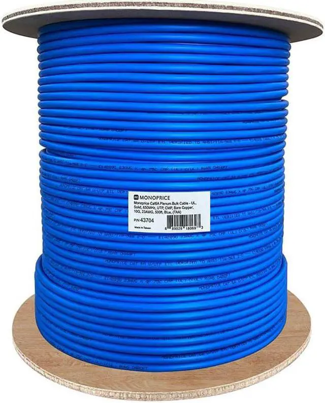 Alt view image 2 of 6 - Monoprice Cat6A Plenum Bulk Cable - 500 Feet - Blue | UL, Solid, 650MHz, UTP, CMP, Bare Copper, 10G, 23AWG, TAA, For Computer Networking Cable, LAN, Modem, Router