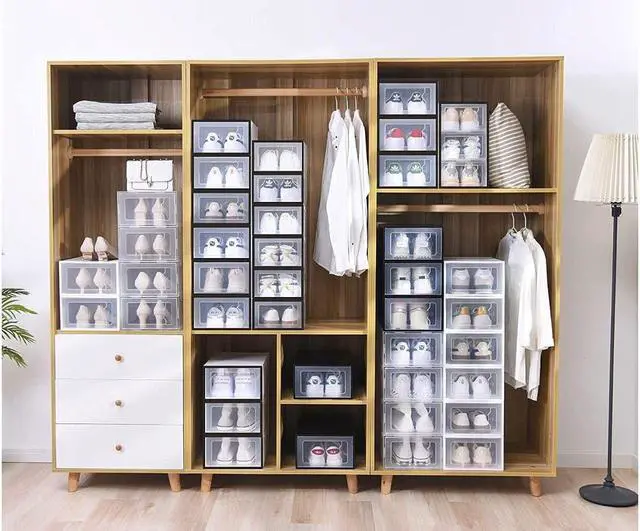 Alt view image 5 of 5 - MPM Shoe box 12pcs, Stackable Clear Plastic Shoe Organizer, Shoe Rack, Sneaker Storage Box with Lid, For Men and Women S