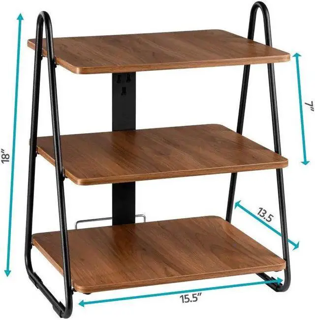 Alt view image 3 of 6 - MPM 3 Tiers Industrial Style Storage Rack with Cable Management, Equipment Shelf, AV Media Shelf, Audio Stand, for Ampli