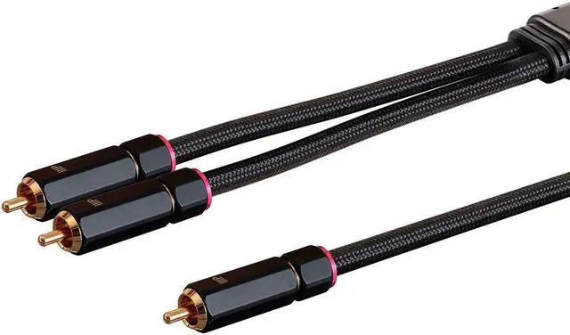 Main image of Monoprice RCA to 2 RCA Pigtail Cable - 3 Feet - Black, M/M, Gold Plated, Double Shielded With Copper Braiding - Onix Series