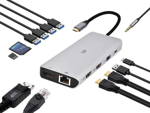 Alt view image 6 of 6 - Monoprice 13-in-1 Dual-HDMI + DisplayPort Multi-Stream Transport (MST) Dock