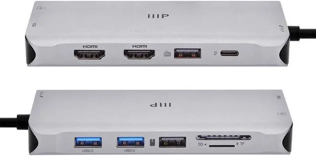 Alt view image 5 of 12 - Monoprice 12-in-1 Dual-HDMI + VGA MST Triple Monitor Docking Station, Dual 4K HDMI, VGA, 5Gbps USBA, Gigabit Ethernet, SD/MicroSD Readers, 100W PD, 3.5mm Dual Audio/Microphone Jack