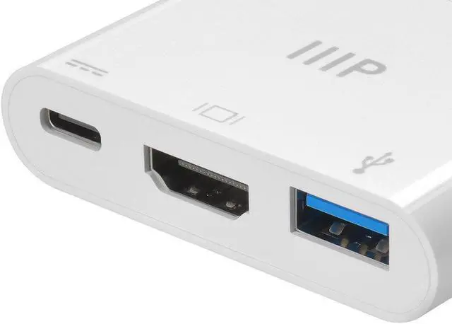 Alt view image 6 of 6 - Monoprice 3-in-1 USB-C to HDMI Multiport Adapter | Compact, True Plug And Play, Compatible for USB C Laptops and Other Type C Devices, Windows and MacOS, For Home and Office