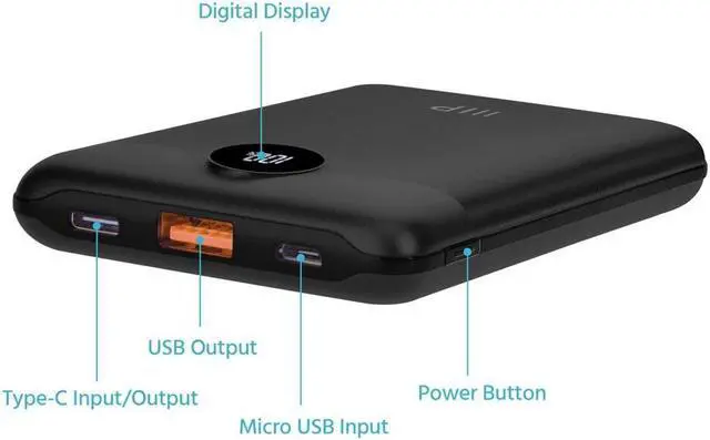 Alt view image 3 of 6 - Monoprice Ultra-Compact USB-C 10,000 mAh Power Bank with USB-A  and Micro USB, PD 20W and QC 3.0 Fast Charging, For 14 Pro Max, iPhone 14 Pro, AirPods, iPad, Samsung Galaxy S23, S23+, Ultra, and More