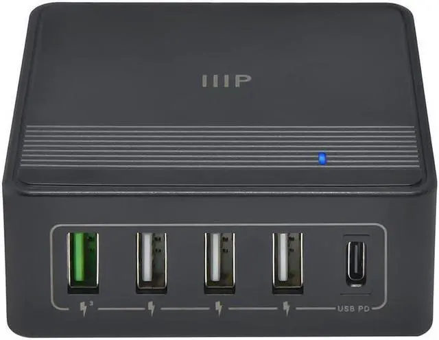 Alt view image 2 of 6 - Monoprice 60W USB-C 5-Port Desktop Charging Station - Fast Charging, for Galaxy, MacBook Pro/Air, iPad, iPhone, Smartphones, Tablet, Laptop and More