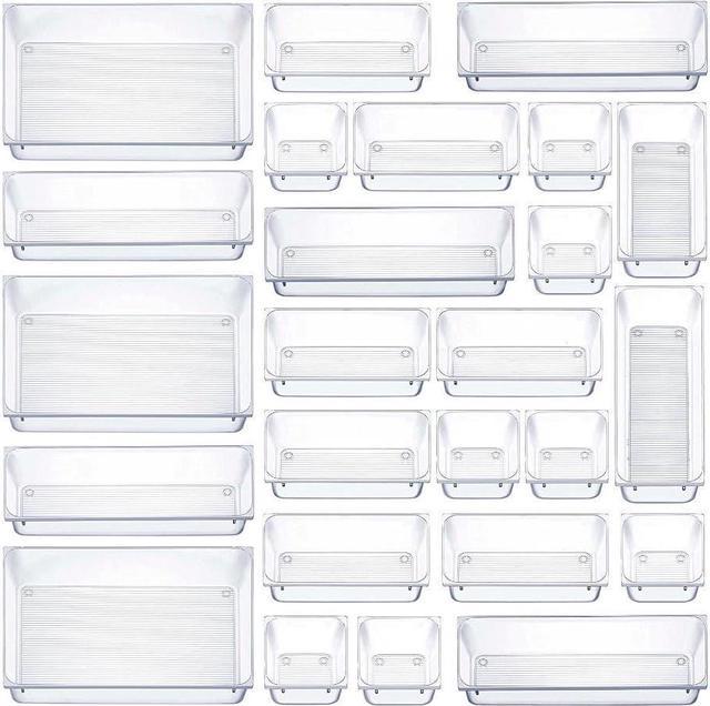 MPM 25pcs Drawer Organizer, 4 Sizes Clear Plastic Desk Divider