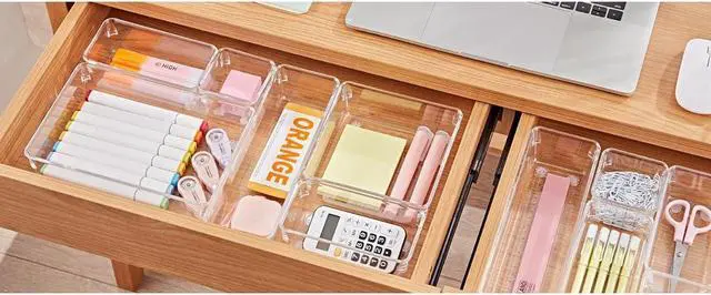 Alt view image 5 of 6 - MPM 25pcs Drawer Organizer, 4 Sizes Clear Plastic Desk Divider Storage Bins, Multipurpose Trays, For Organization of Acc