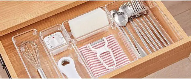 Alt view image 3 of 6 - MPM 25pcs Drawer Organizer, 4 Sizes Clear Plastic Desk Divider Storage Bins, Multipurpose Trays, For Organization of Acc