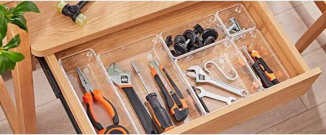 Alt view image 4 of 6 - MPM 25pcs Drawer Organizer, 4 Sizes Clear Plastic Desk Divider Storage Bins, Multipurpose Trays, For Organization of Acc